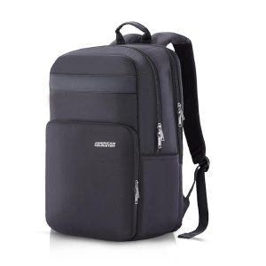 American Tourister RON Large 4 Compartment Laptop Backpack Travel Bag, 28 Ltrs Durable Bags For Mens, College School Computer Backpack Gift For Unisex Boys Girls Kids, Black, With Rain Cover